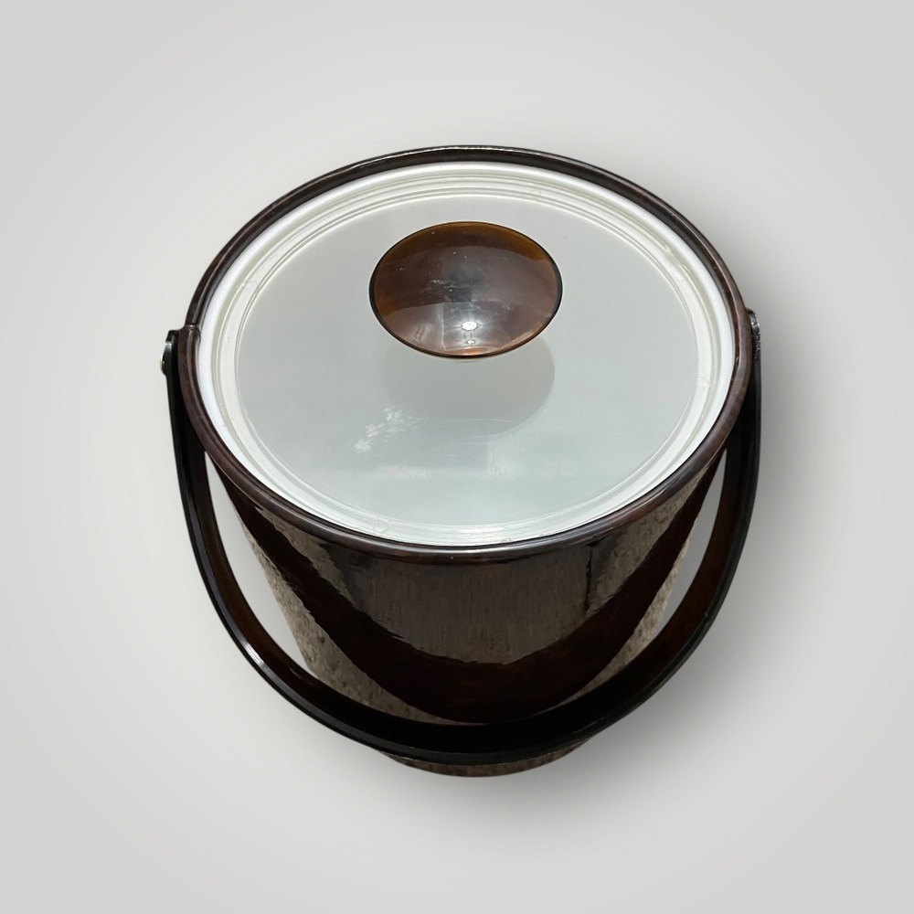 Georges Briard Ice Bucket Barware Brown Faux Tortoise Shell MCM Insulated Lid - Picture 2 of 5
